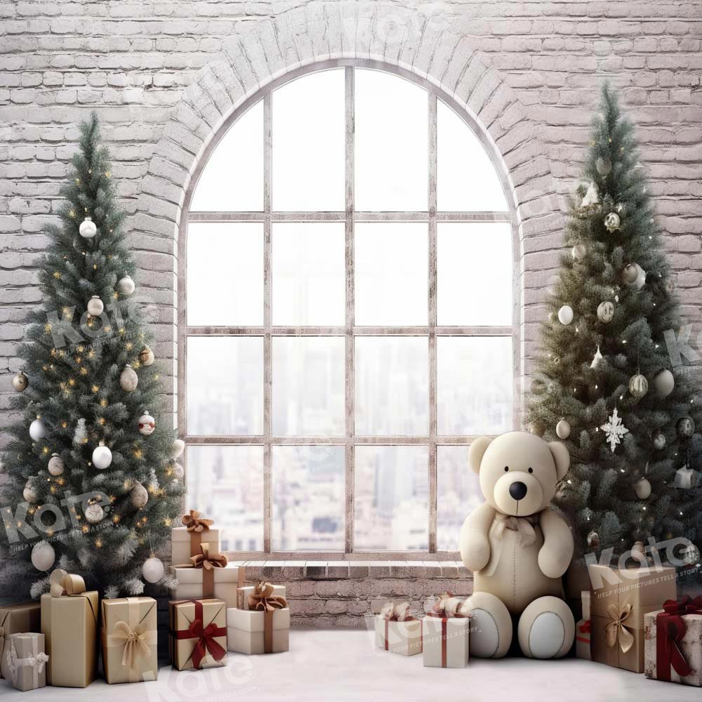 Kate Winter Christmas Tree Backdrop Gift Bear Designed by Chain Photography