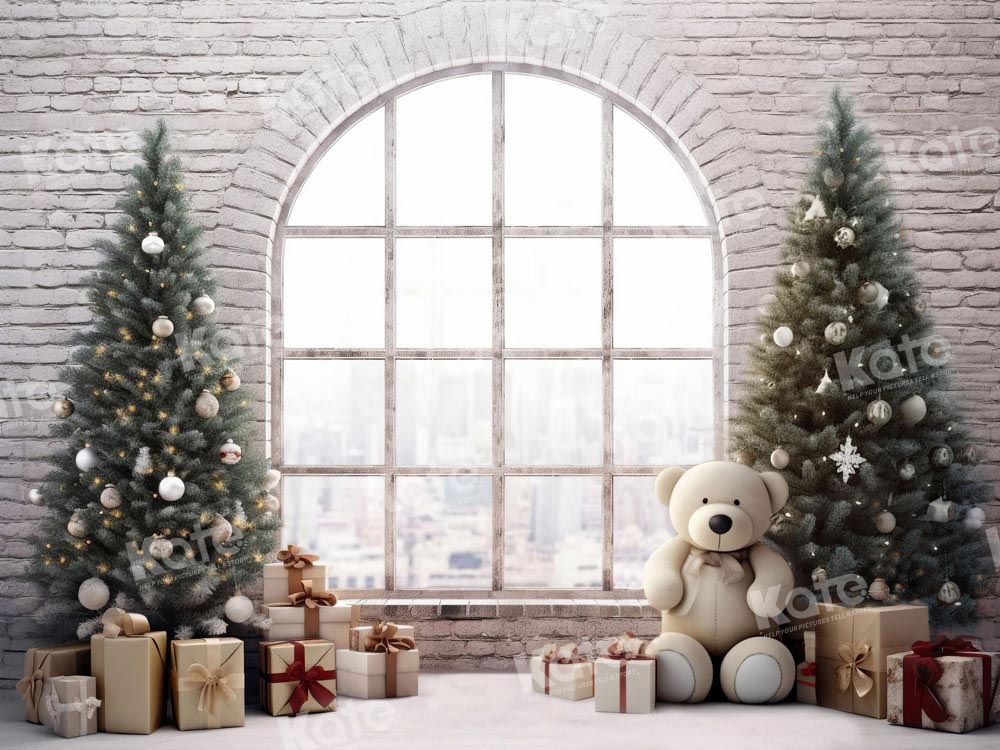 Kate Winter Christmas Tree Backdrop Gift Bear Designed by Chain Photography