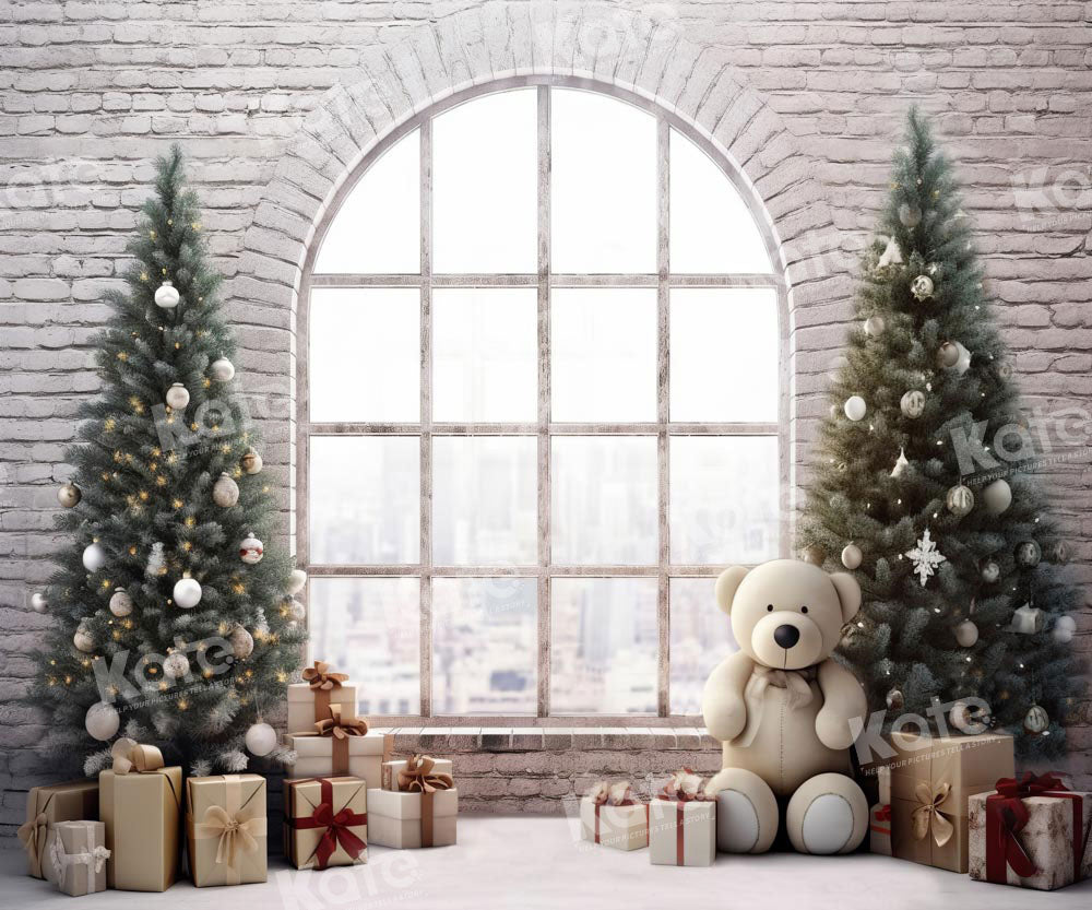 Kate Winter Christmas Tree Backdrop Gift Bear Designed by Chain Photography