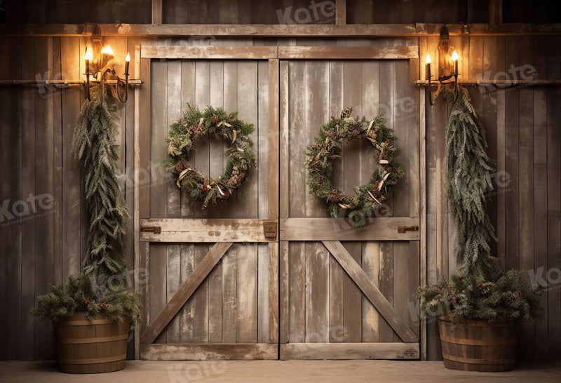 Kate Christmas Old Barn Door Fleece Backdrop for Photography