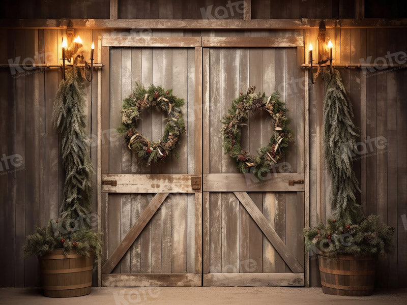 Kate Christmas Old Barn Door Fleece Backdrop for Photography