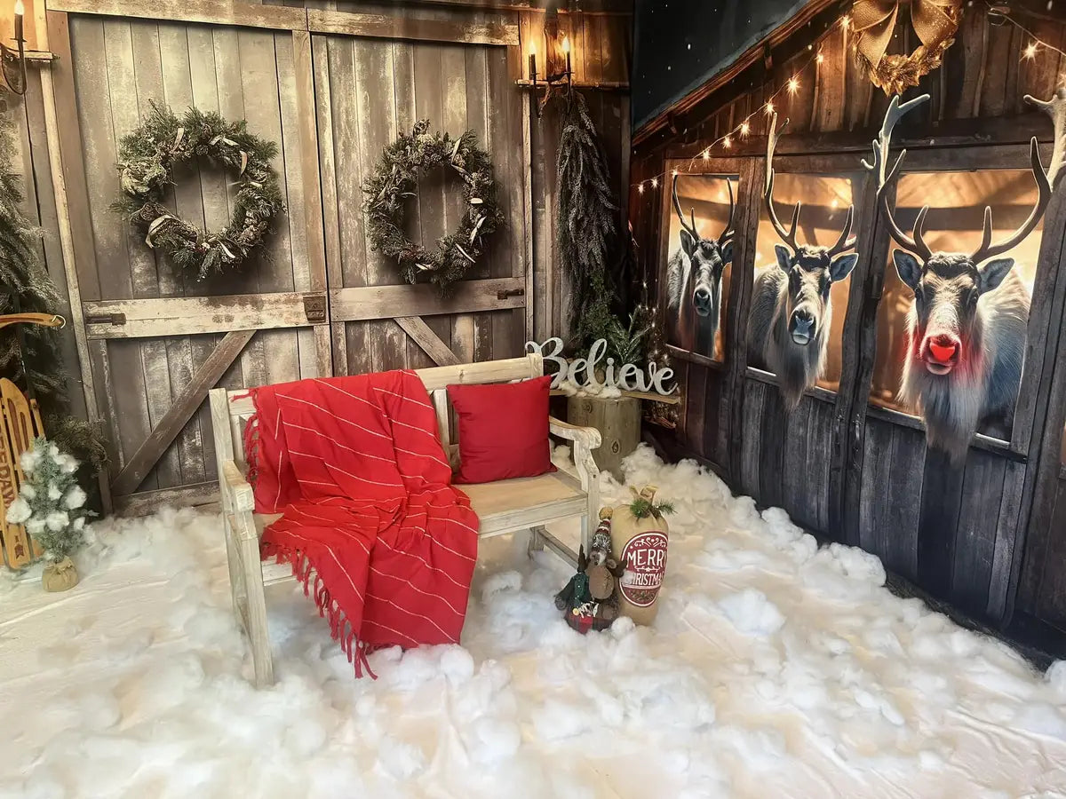 Kate Christmas Old Barn Door Fleece Backdrop for Photography