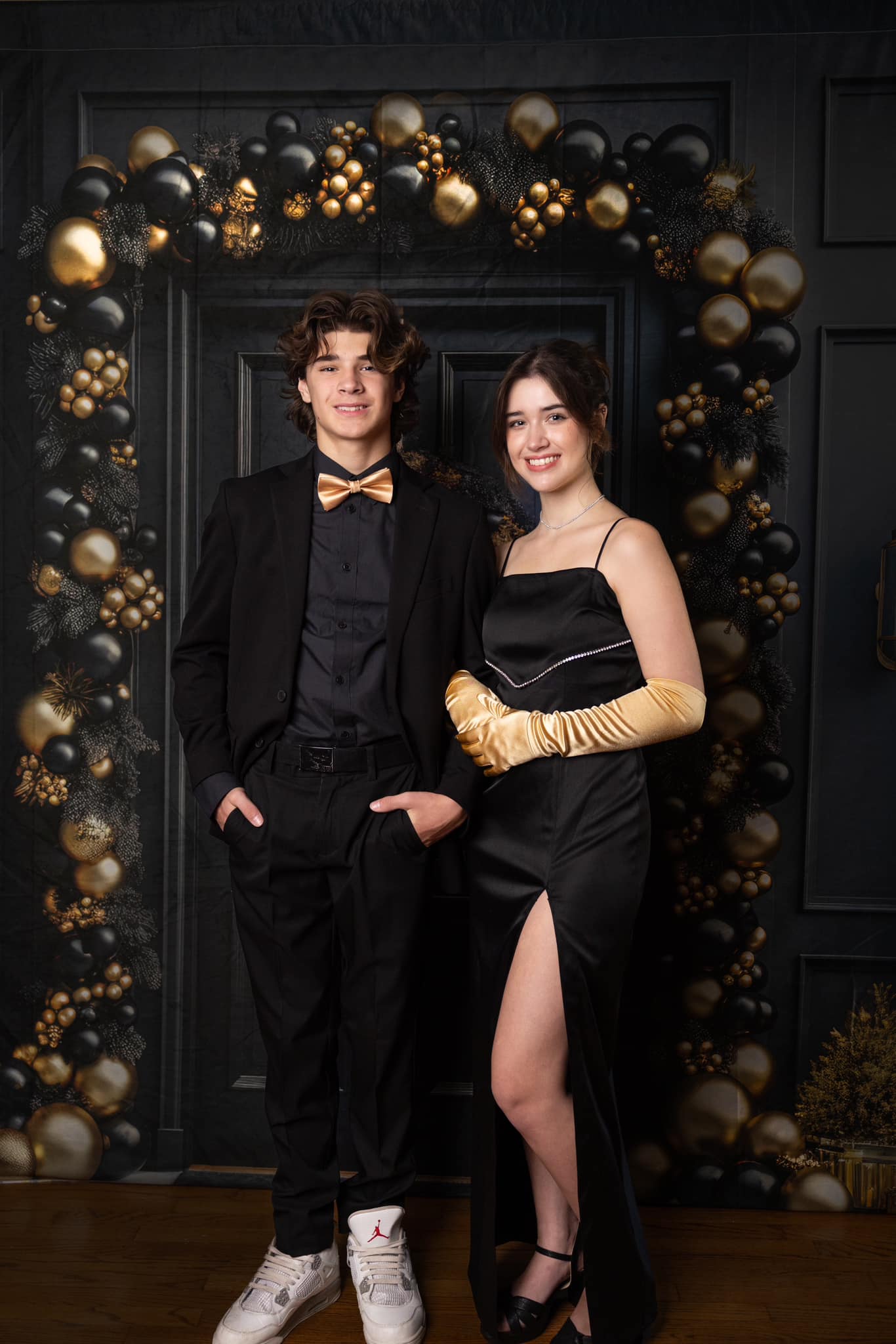 Kate Elegant Black and Gold Christmas Front Door Backdrop Designed by Mandy Ringe Photography