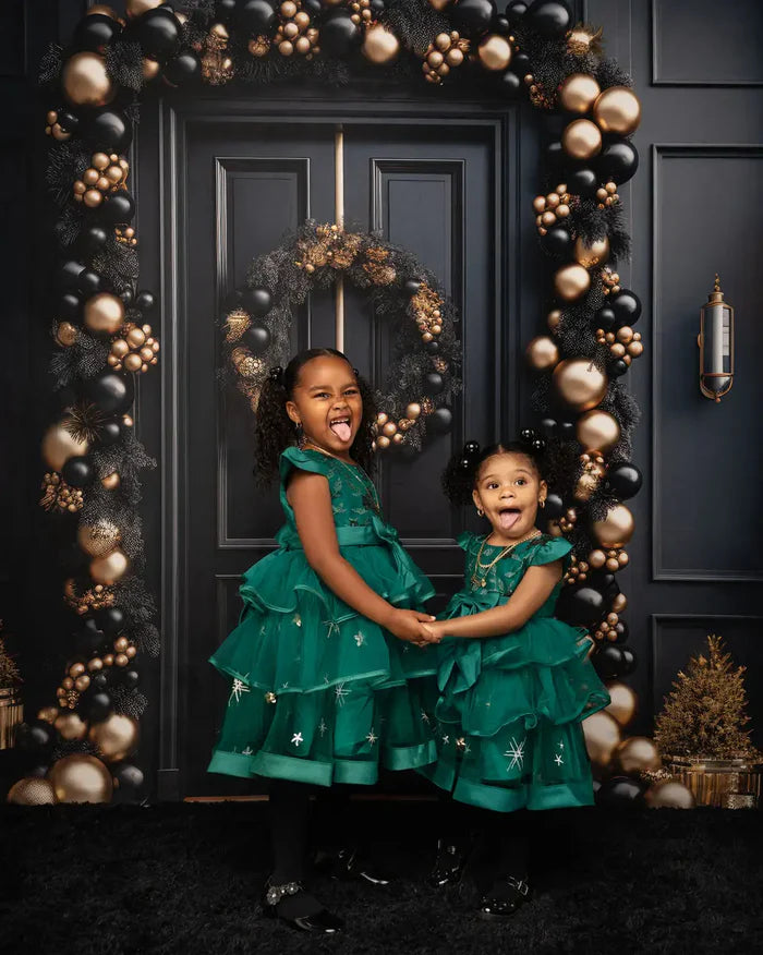 Kate Elegant Black and Gold Christmas Front Door Backdrop Designed by Mandy Ringe Photography