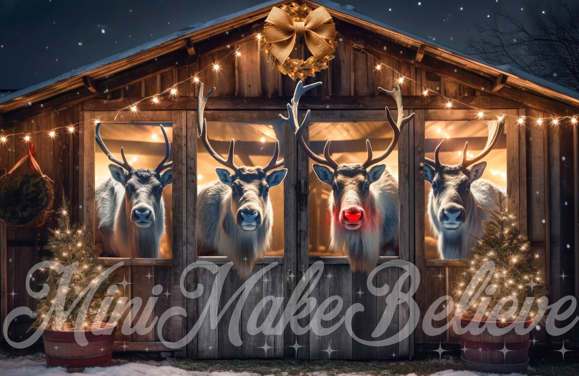 Kate Christmas Reindeer- Stall at Night Backdrop Designed by Mini MakeBelieve