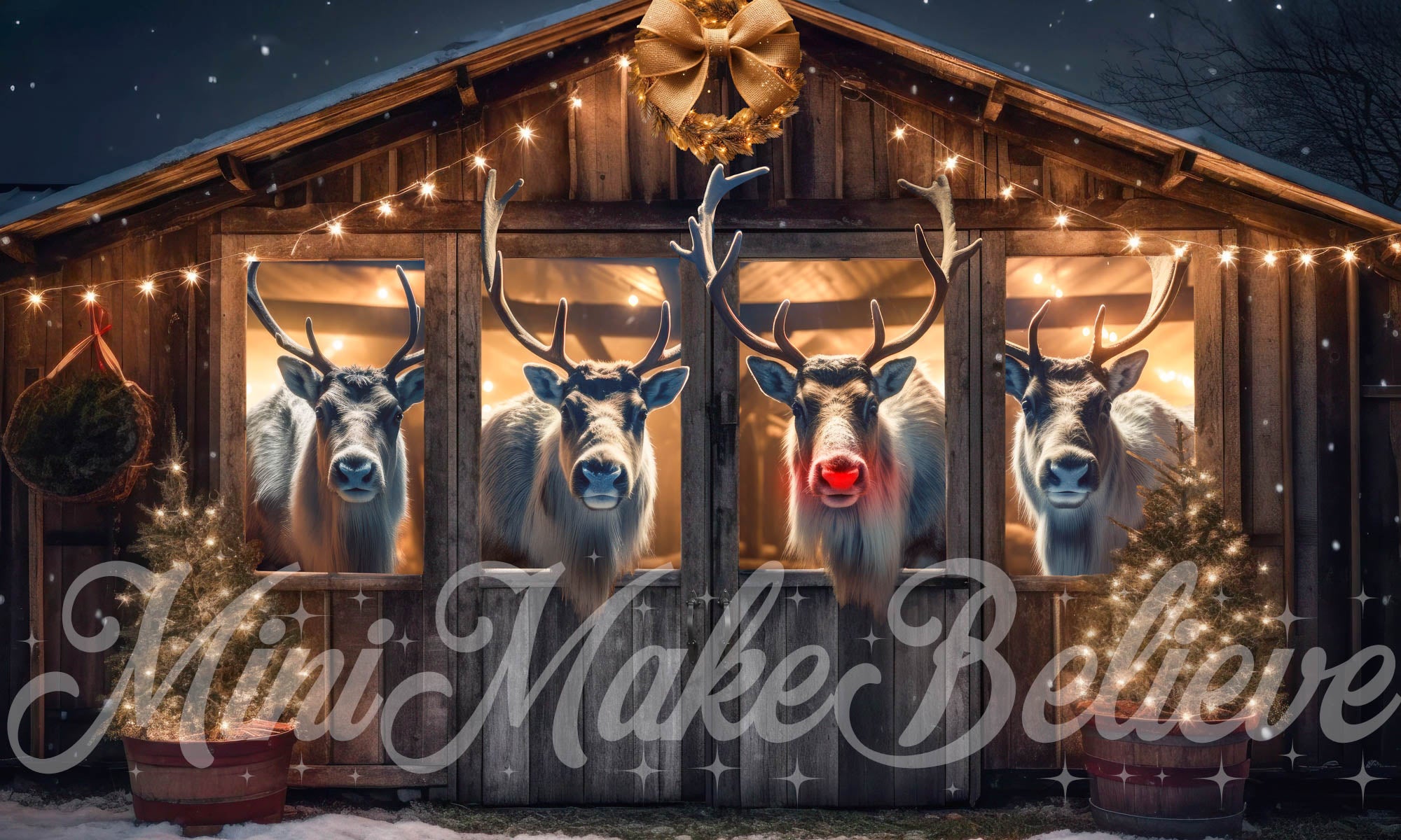 Kate Christmas Reindeer- Stall at Night Backdrop Designed by Mini MakeBelieve