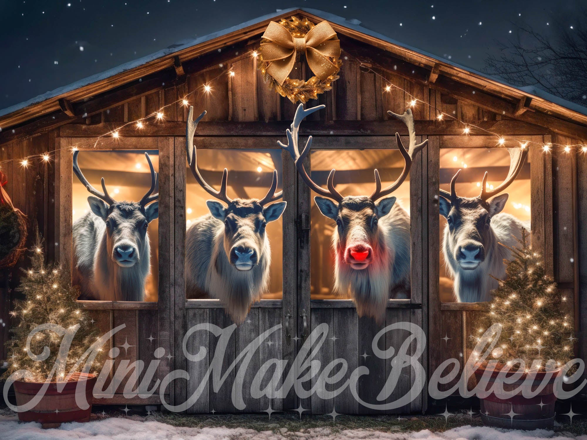 Kate Christmas Reindeer- Stall at Night Backdrop Designed by Mini MakeBelieve