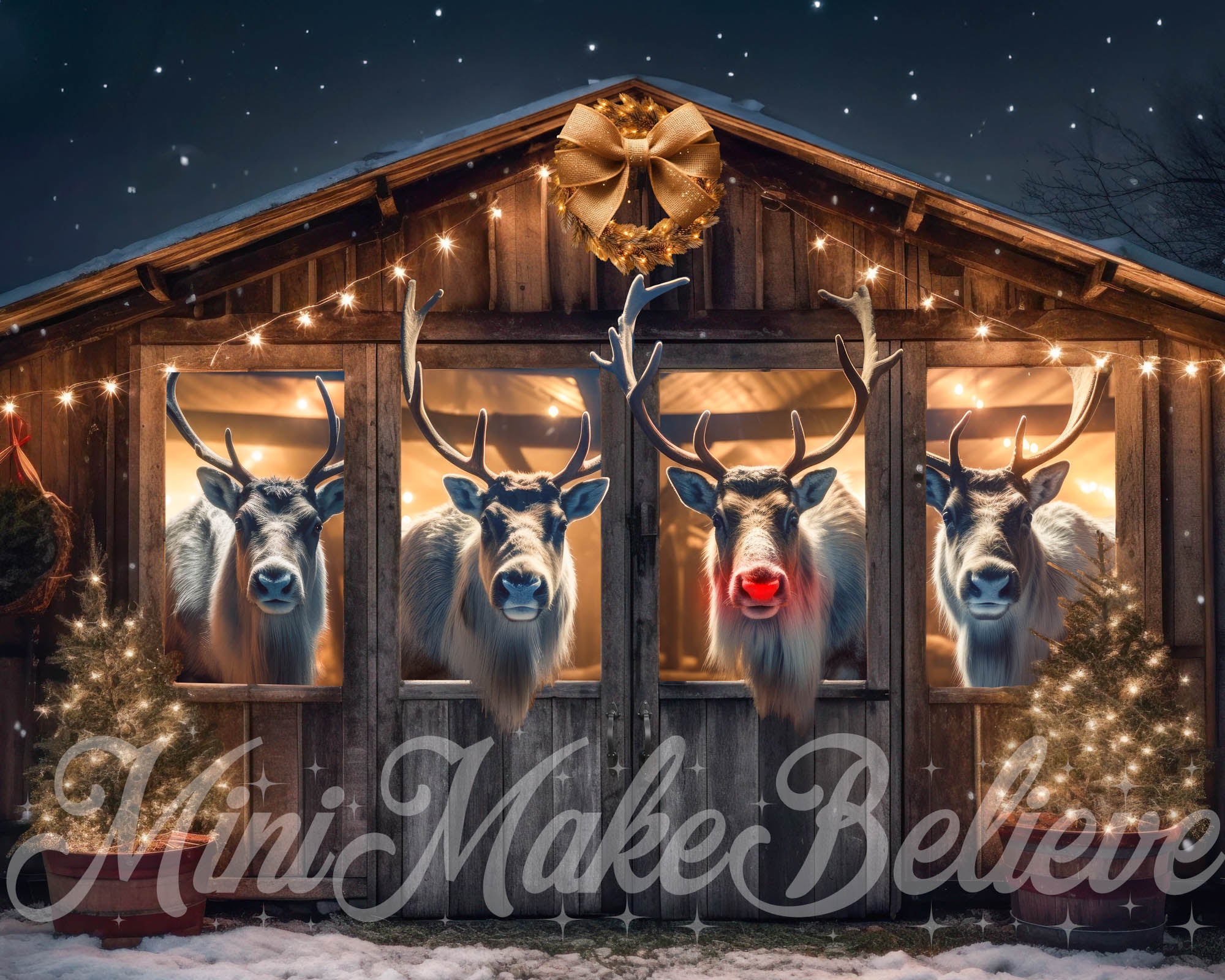 Kate Christmas Reindeer- Stall at Night Backdrop Designed by Mini MakeBelieve