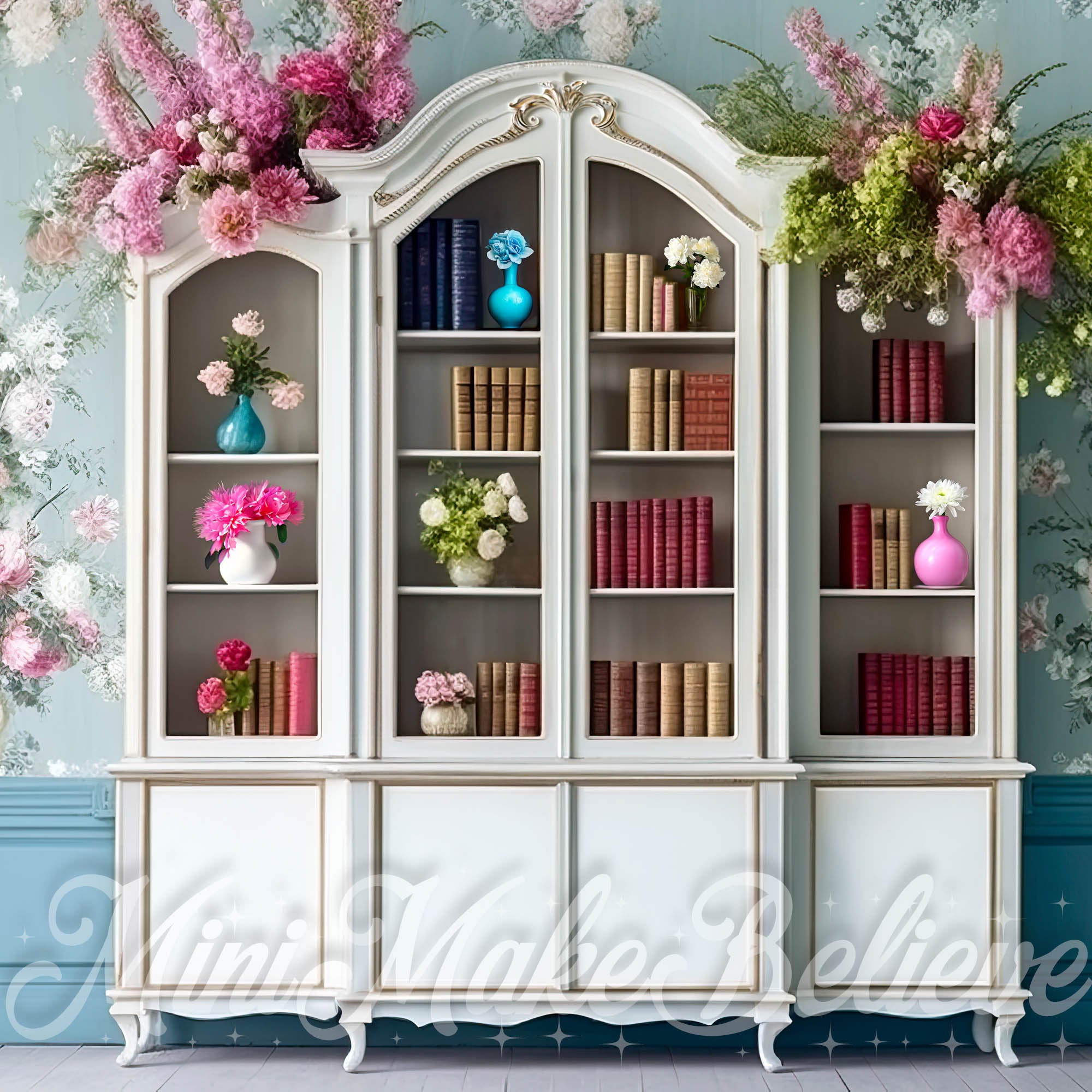 Kate Fancy Interior Bookcase Backdrop Spring Summer Designed by Mini MakeBelieve