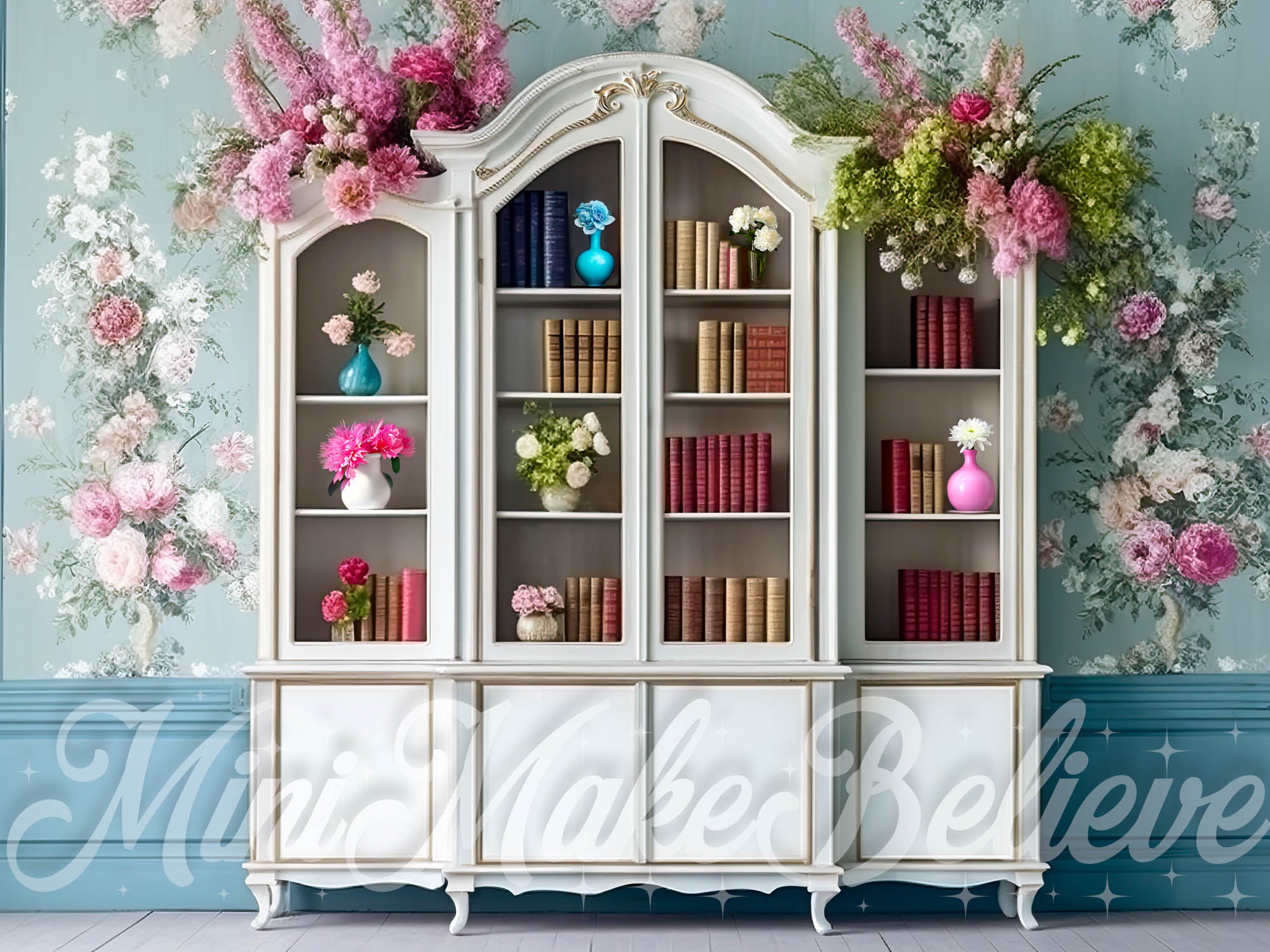 Kate Fancy Interior Bookcase Backdrop Spring Summer Designed by Mini MakeBelieve