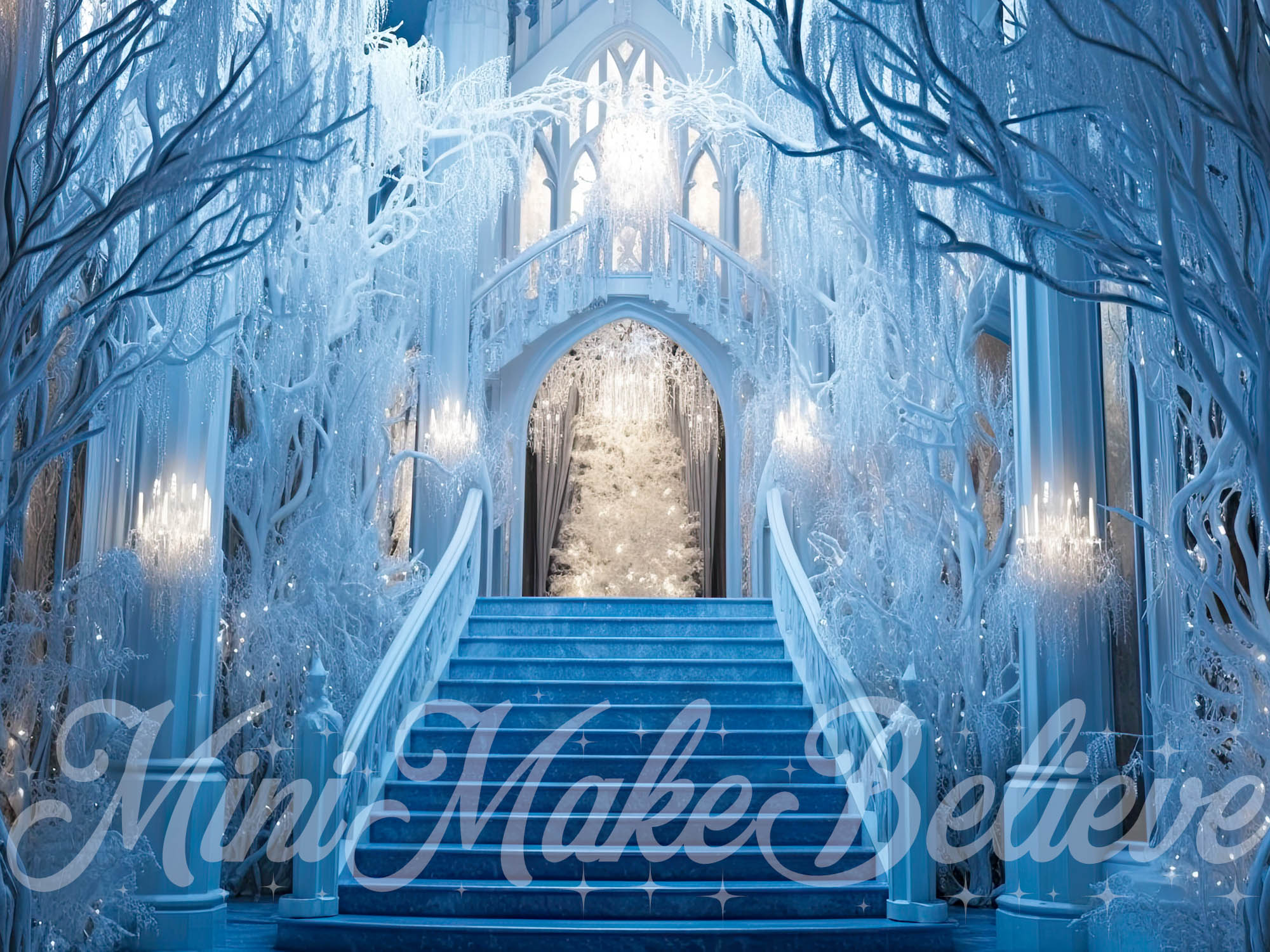 Kate Frozen Castle Stairs Backdrop Winter Christmas Designed by Mini MakeBelieve