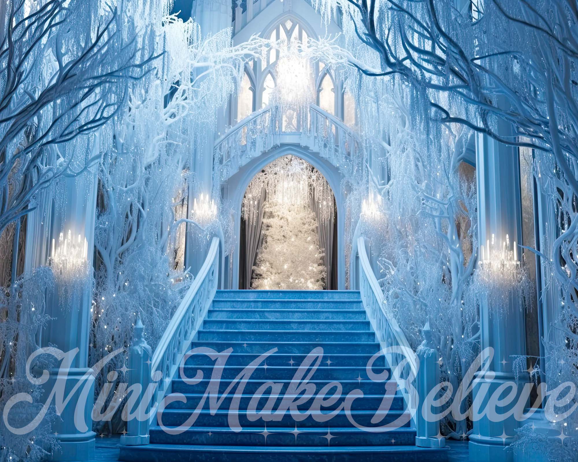 Kate Frozen Castle Stairs Backdrop Winter Christmas Designed by Mini MakeBelieve