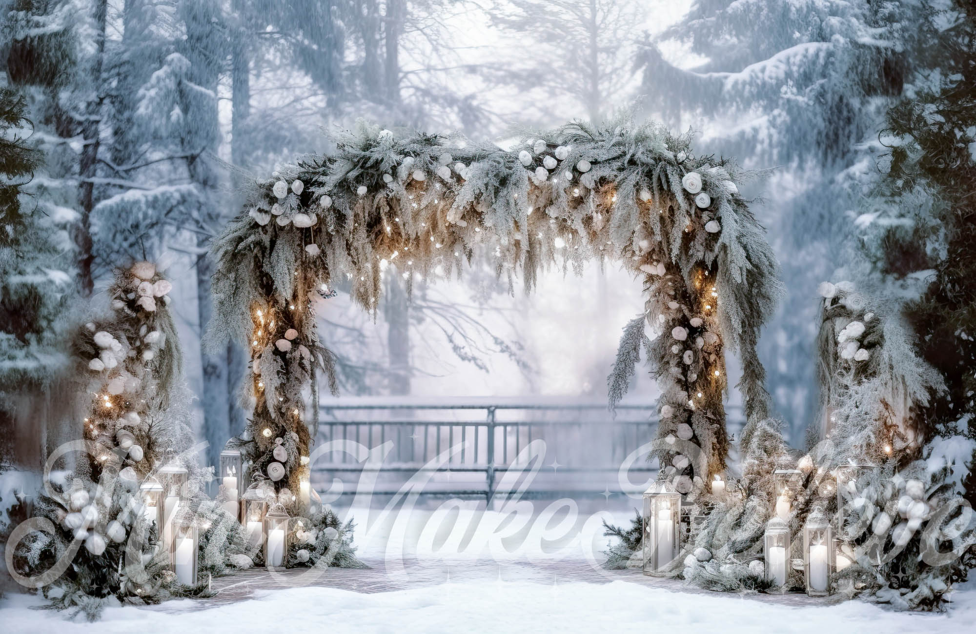 Kate White Floral Arch in Park Backdrop Designed by Mini MakeBelieve