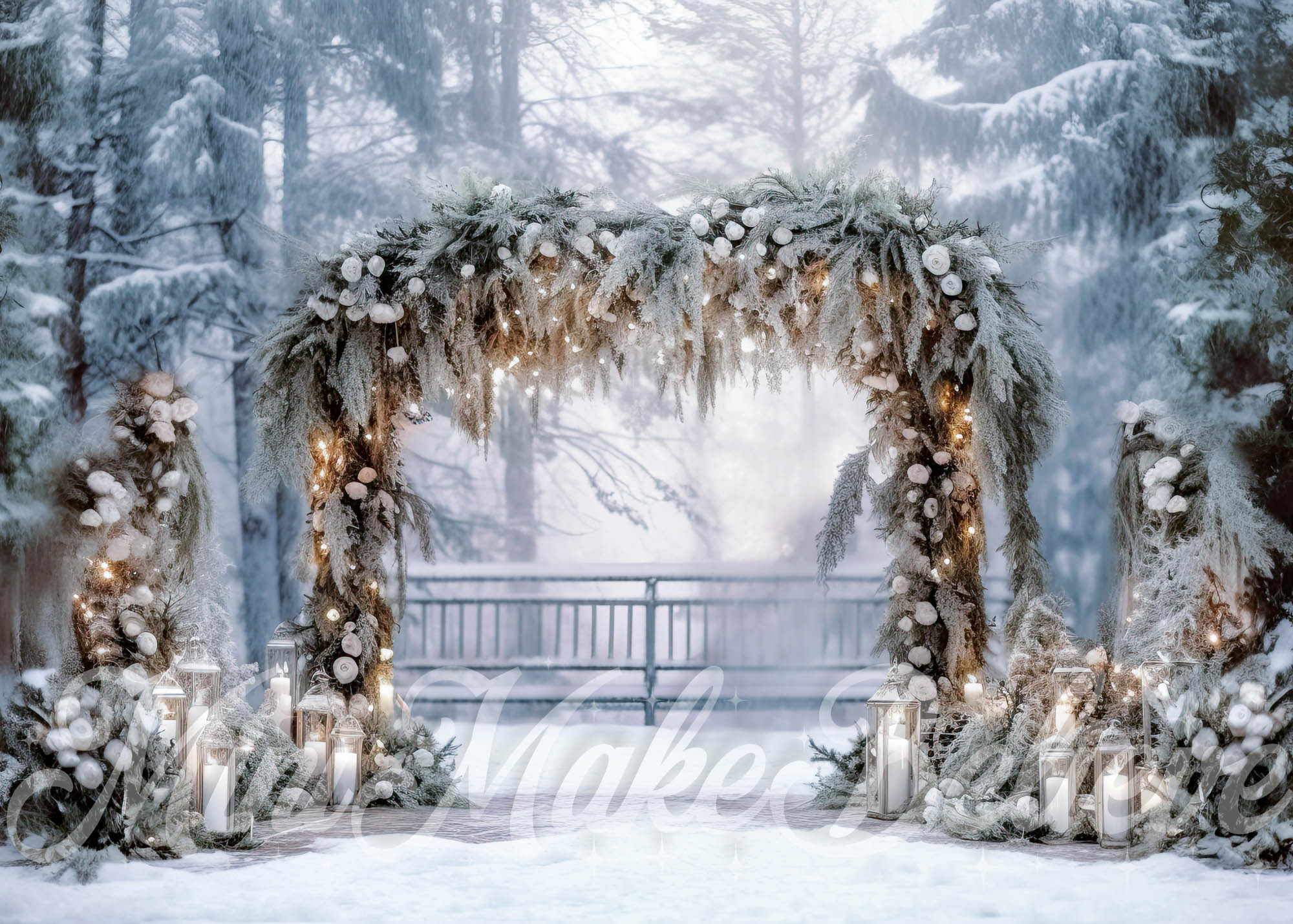 Kate White Floral Arch in Park Backdrop Designed by Mini MakeBelieve