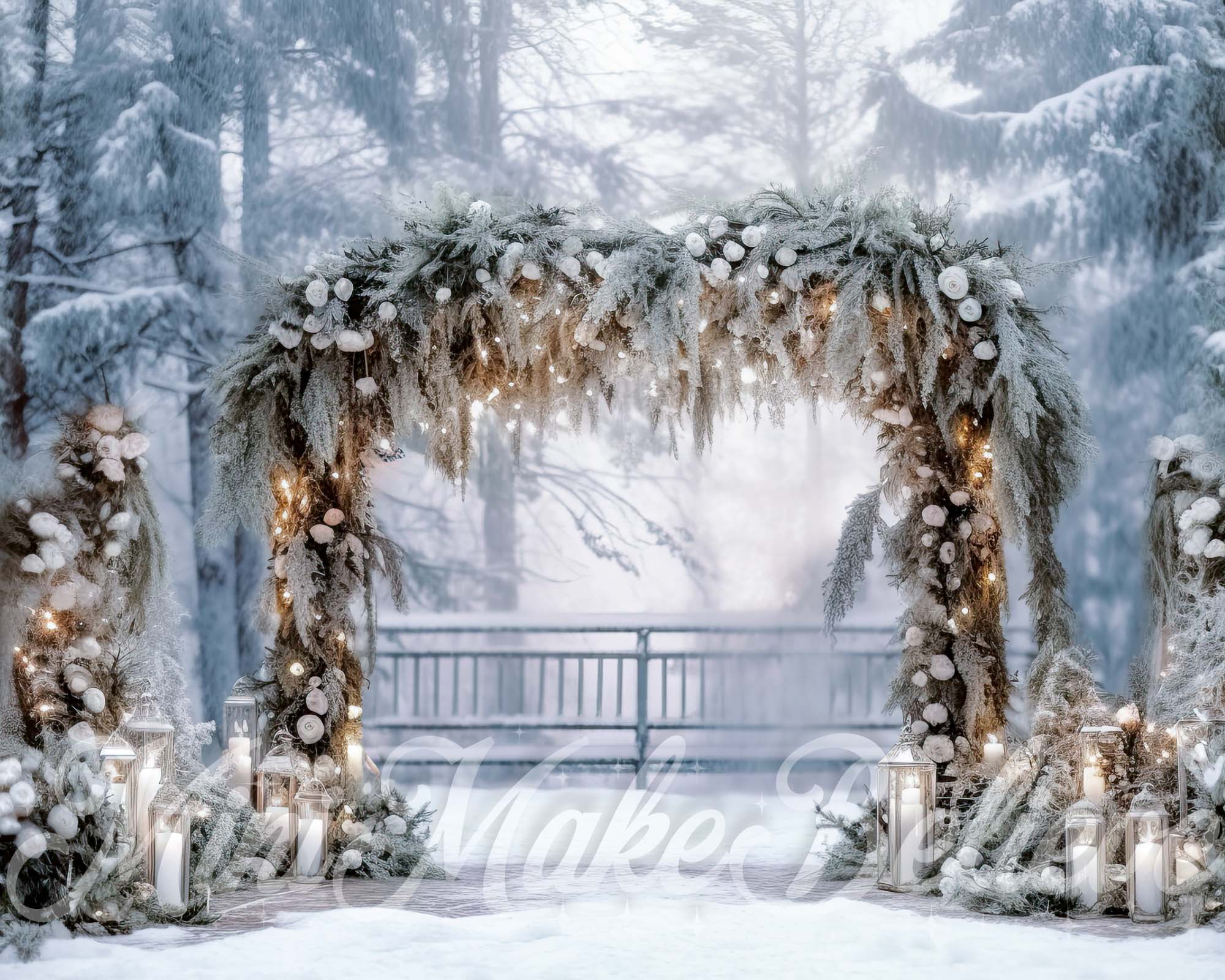 Kate White Floral Arch in Park Backdrop Designed by Mini MakeBelieve