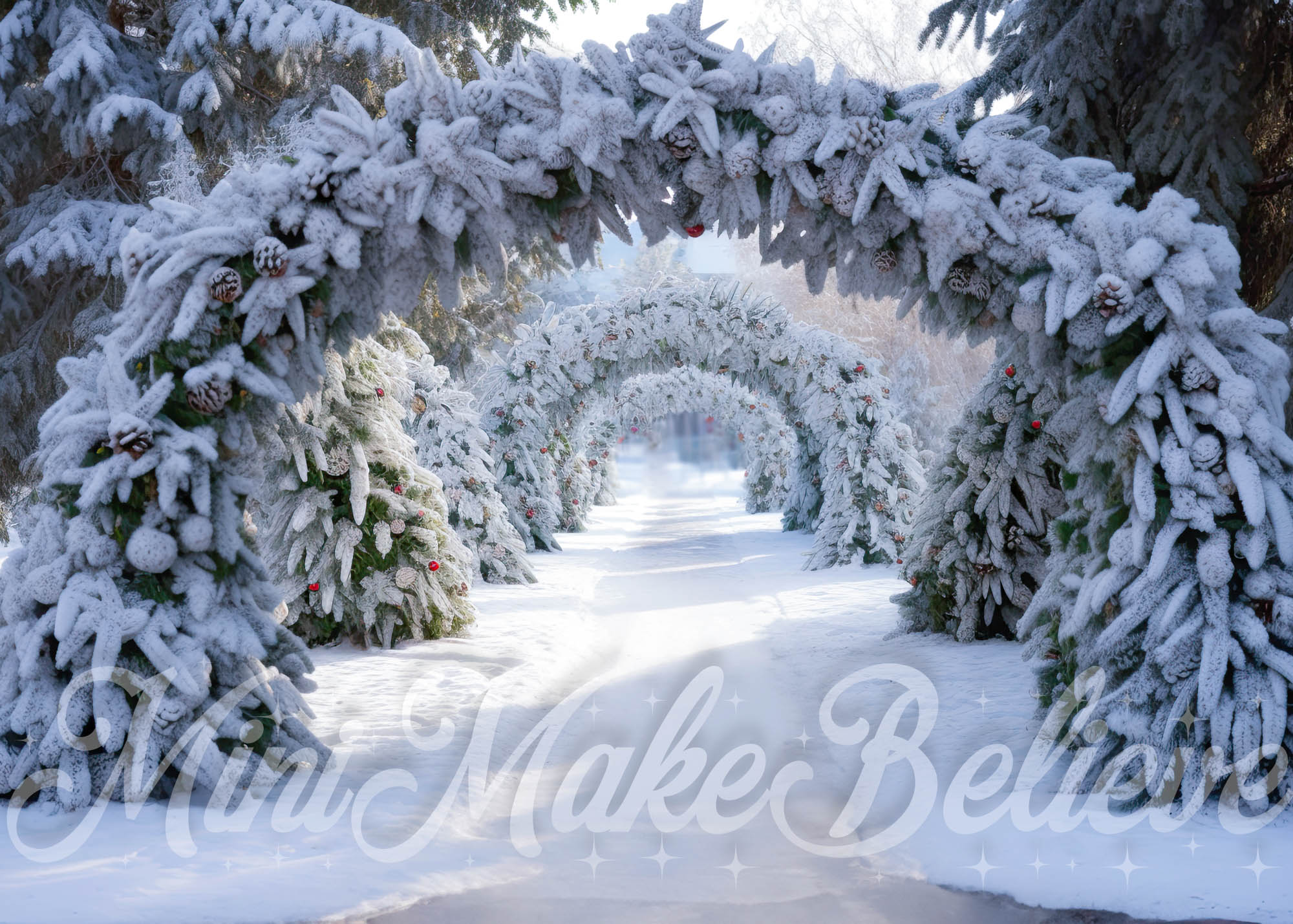 Kate Frosted Pine Arch Winter Backdrop Christmas Designed by Mini MakeBelieve