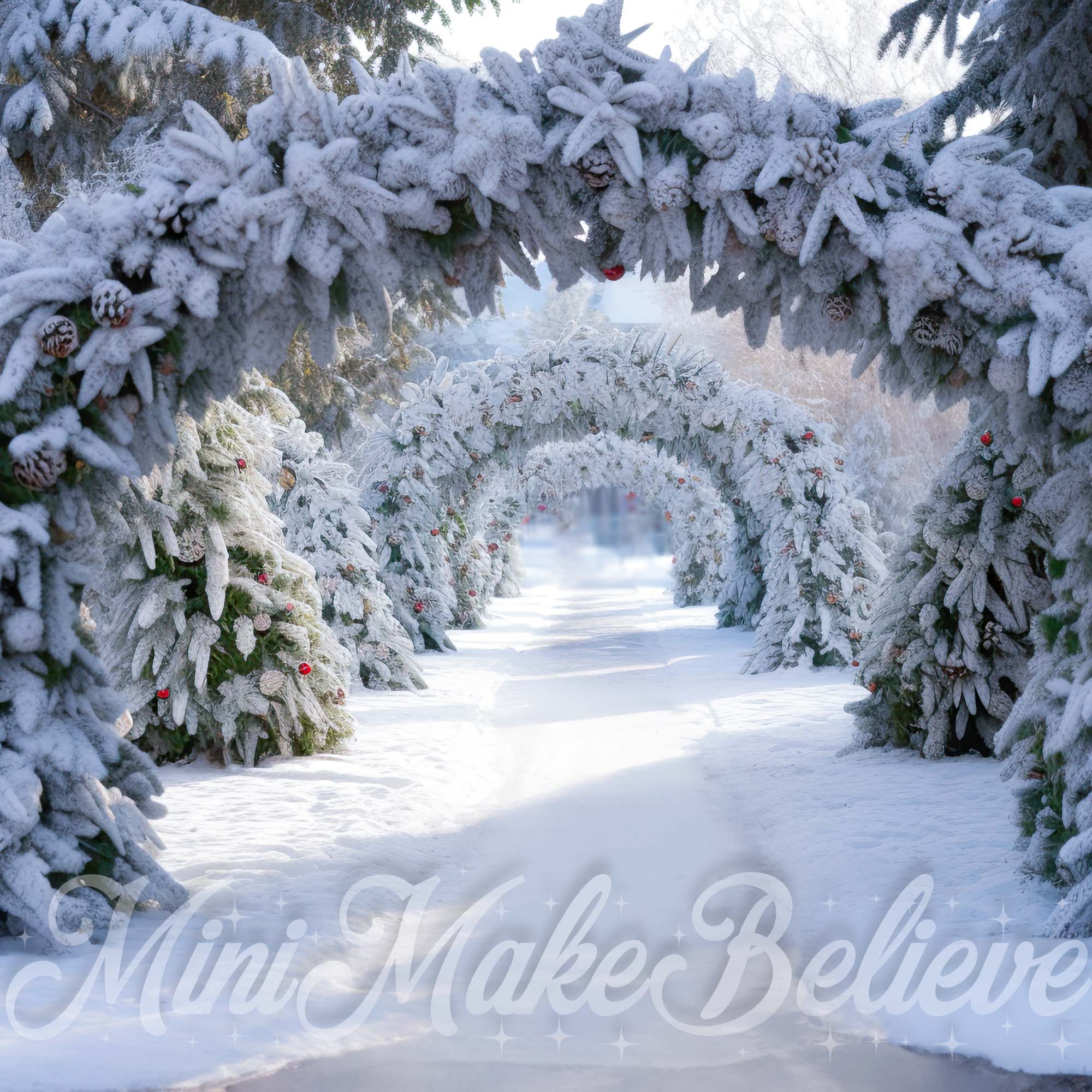 Kate Frosted Pine Arch Winter Backdrop Christmas Designed by Mini MakeBelieve