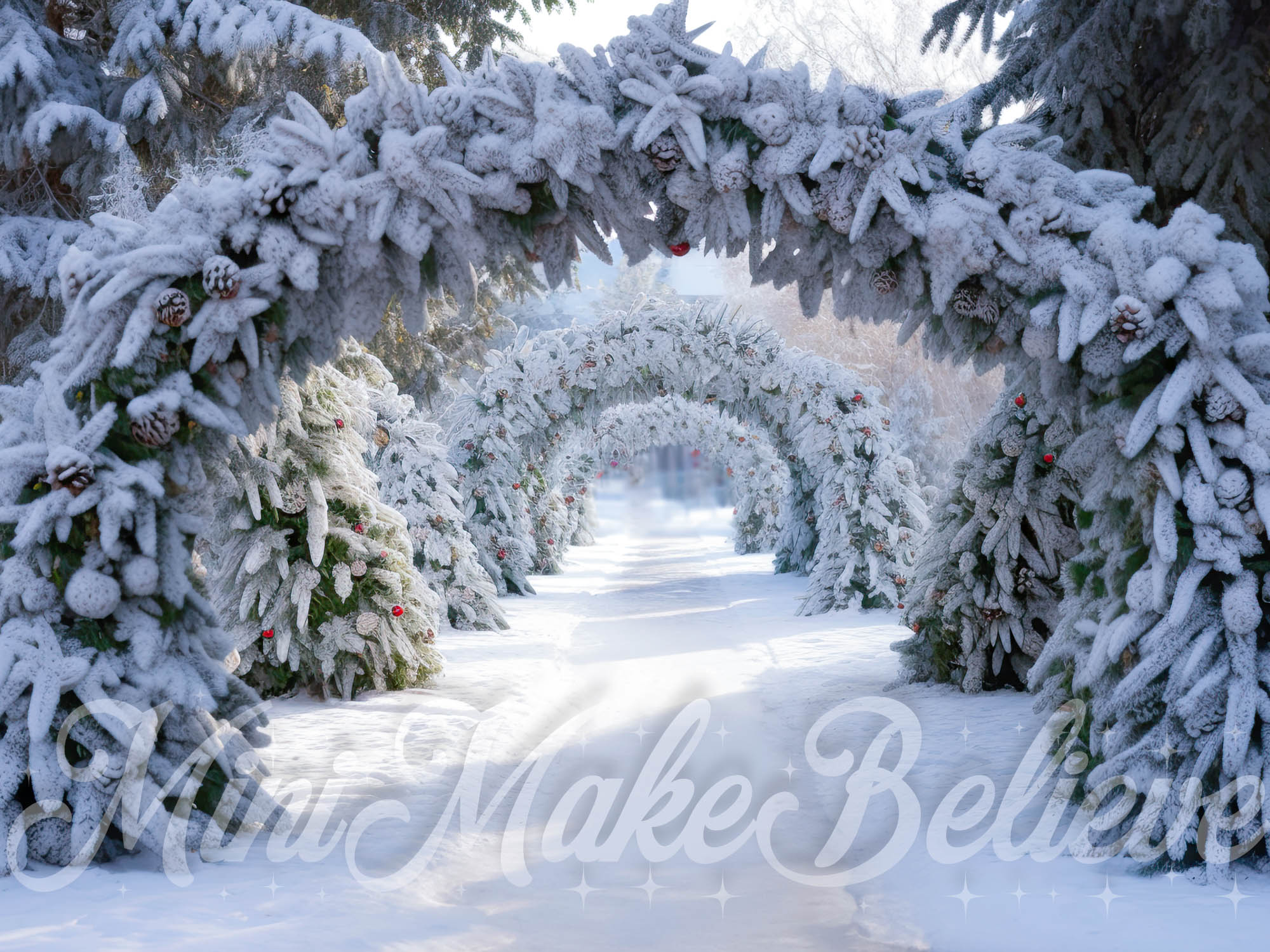 Kate Frosted Pine Arch Winter Backdrop Christmas Designed by Mini MakeBelieve