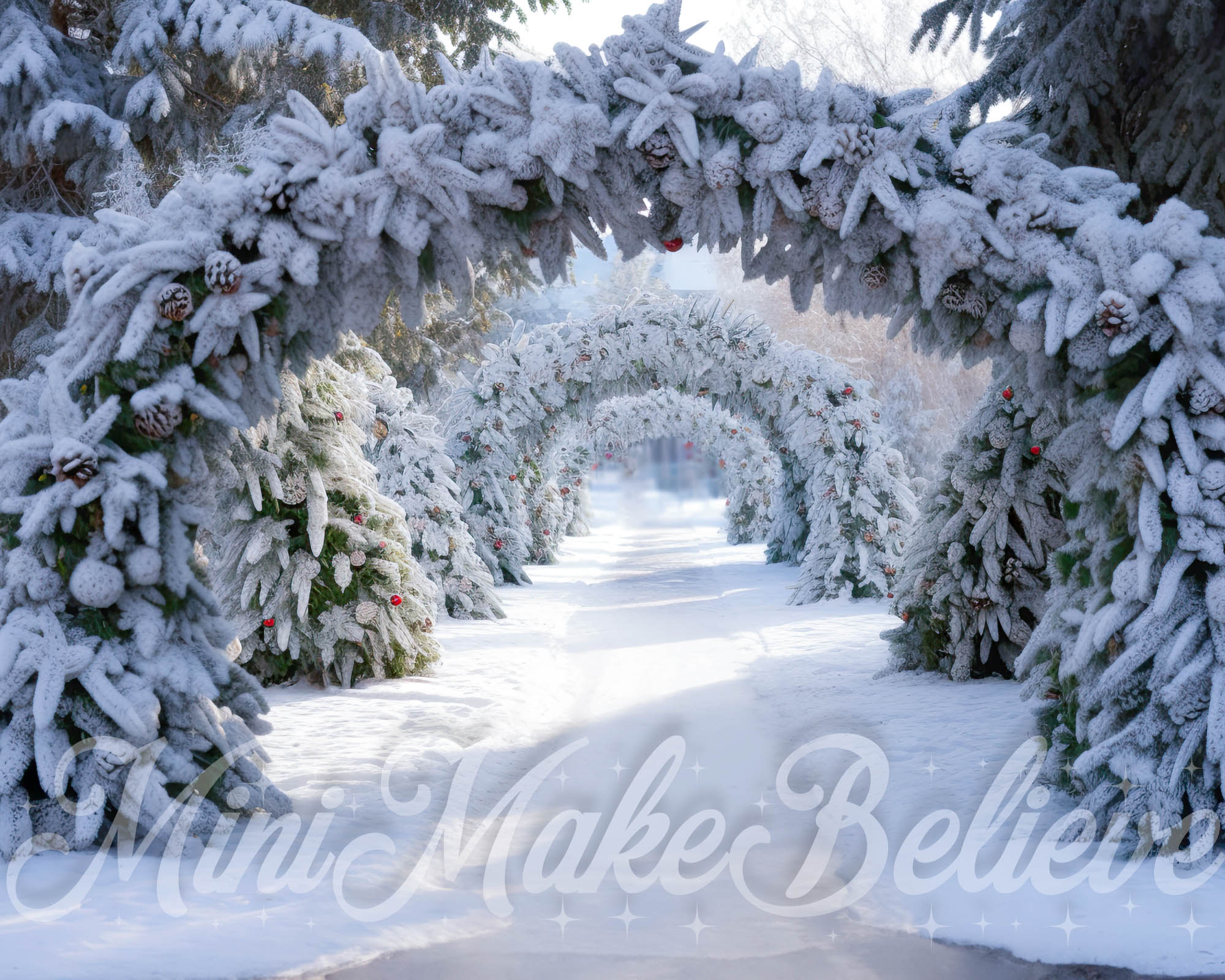 Kate Frosted Pine Arch Winter Backdrop Christmas Designed by Mini MakeBelieve