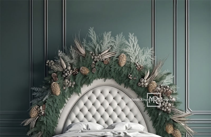 Kate Headboard with Winter Greenery Backdrop Designed by Mandy Ringe Photography