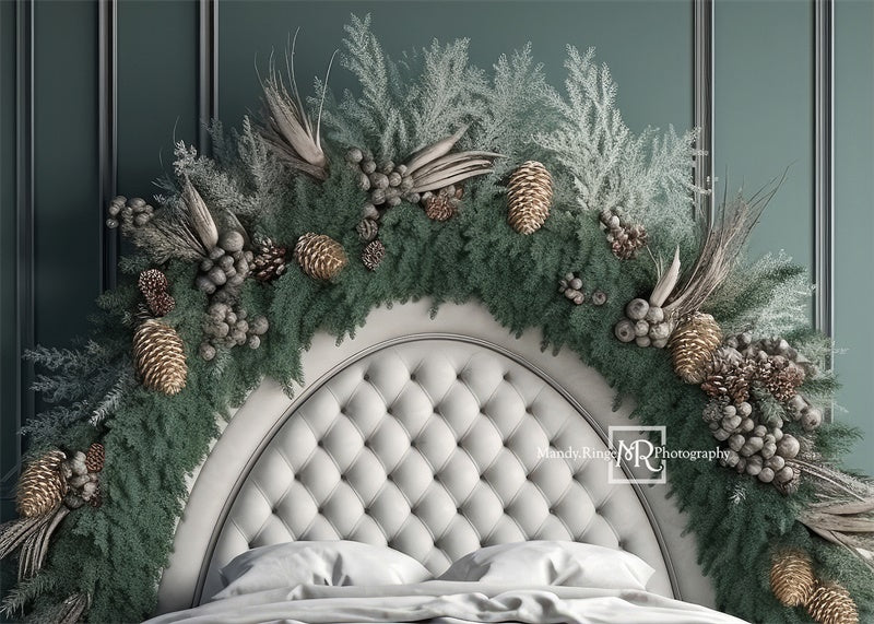 Kate Headboard with Winter Greenery Backdrop Designed by Mandy Ringe Photography