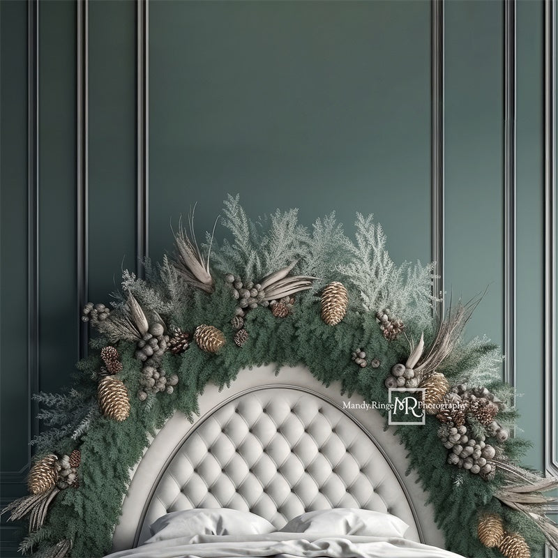 Kate Headboard with Winter Greenery Backdrop Designed by Mandy Ringe Photography