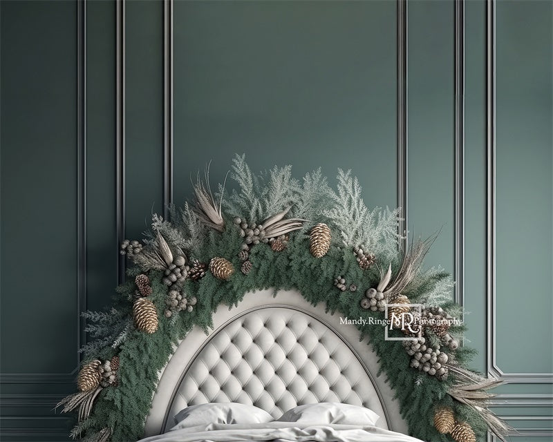 Kate Headboard with Winter Greenery Backdrop Designed by Mandy Ringe Photography