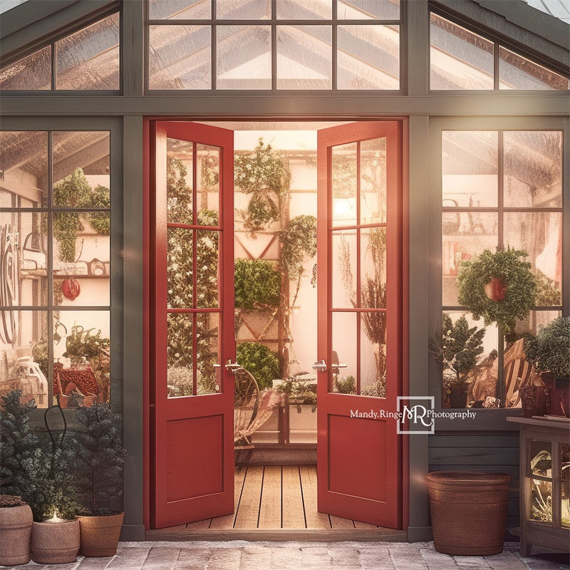 Kate Christmas Holiday Greenhouse Red Backdrop Designed by Mandy Ringe Photography