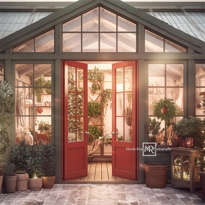 Kate Christmas Holiday Greenhouse Red Backdrop Designed by Mandy Ringe Photography