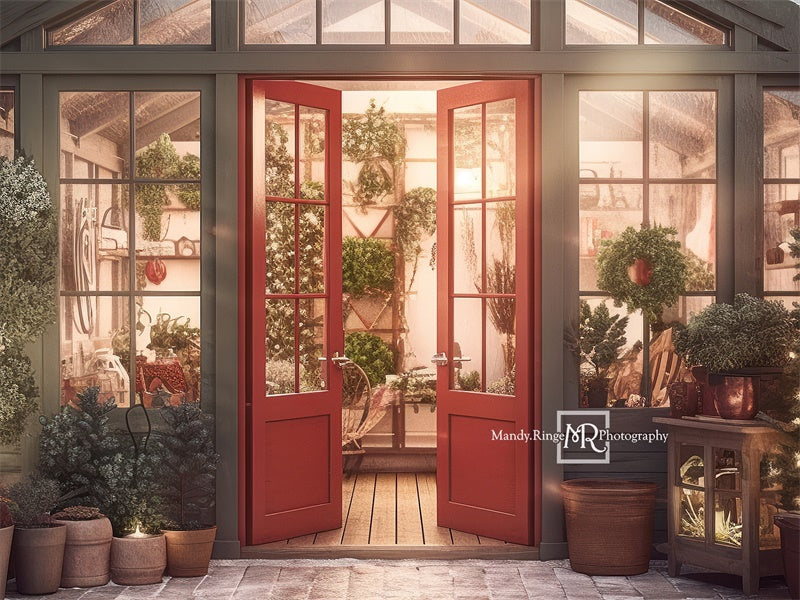 Kate Christmas Holiday Greenhouse Red Backdrop Designed by Mandy Ringe Photography