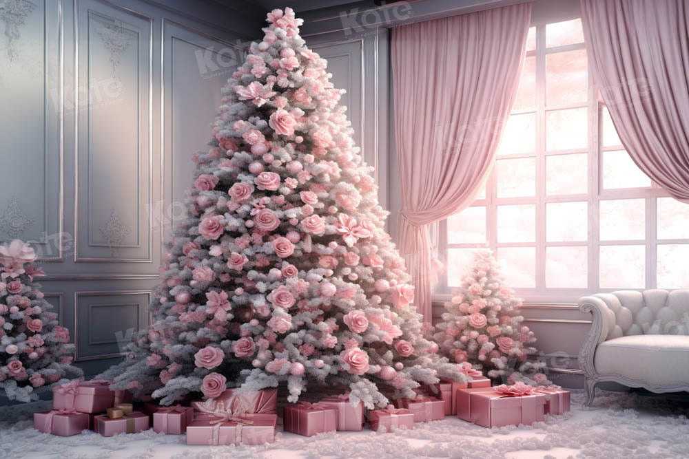 Kate Pink Roses Christmas Tree Backdrop Designed by Emetselch