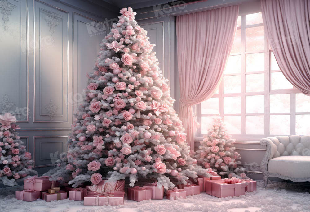 Kate Pink Roses Christmas Tree Backdrop Designed by Emetselch