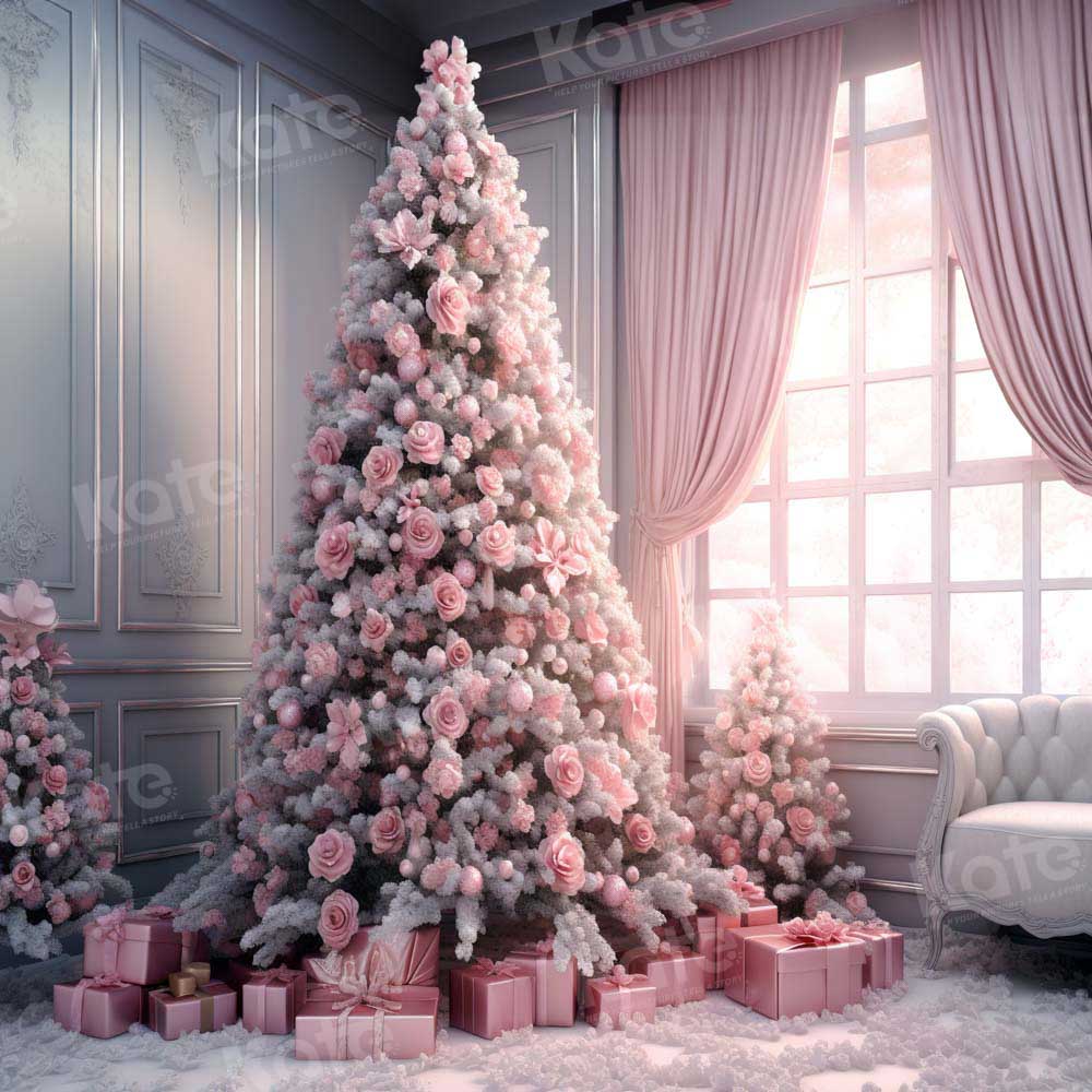 Kate Pink Roses Christmas Tree Backdrop Designed by Emetselch