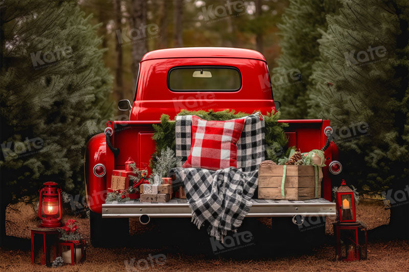 Kate Christmas Red Truck Outside Backdrop for Photography