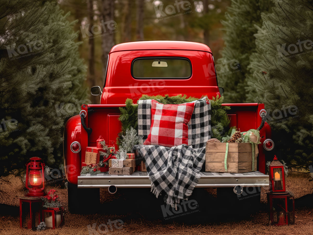 Kate Christmas Red Truck Outside Backdrop for Photography