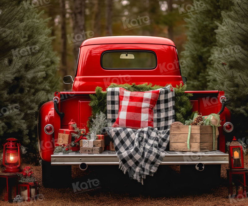 Kate Christmas Red Truck Outside Backdrop for Photography