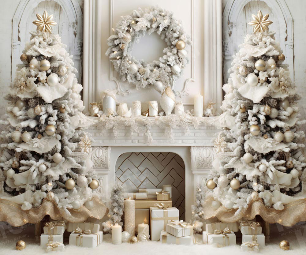 Kate Christmas Tree Fireplace Gift Backdrop for Photography