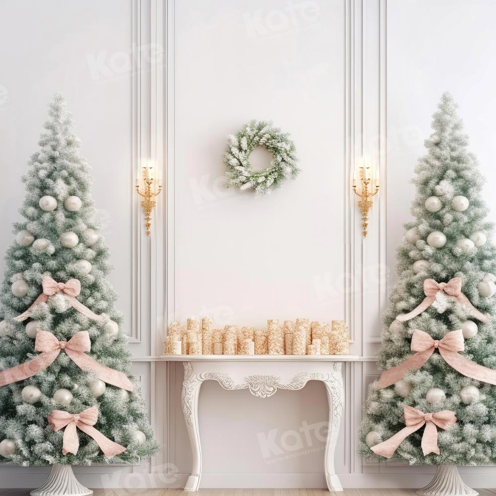 Kate Christmas Tree Fireplace Backdrop White Wall Designed by Emetselch