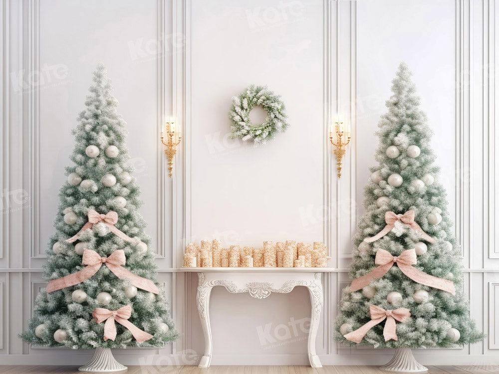 Kate Christmas Tree Fireplace Backdrop White Wall Designed by Emetselch