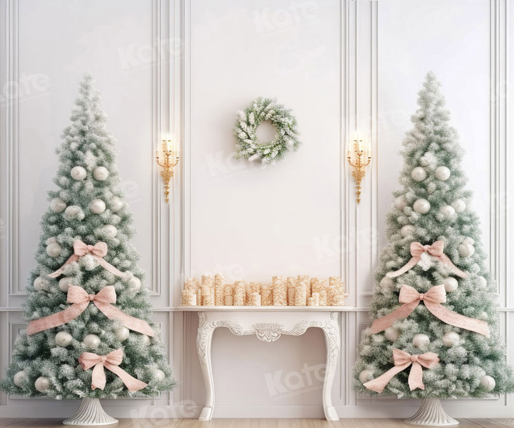 Kate Christmas Tree Fireplace Backdrop White Wall Designed by Emetselch