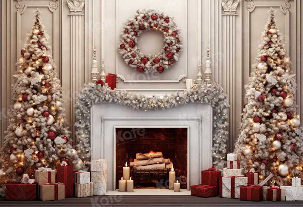 Kate Christmas Tree Fireplace Backdrop Wreath for Photography