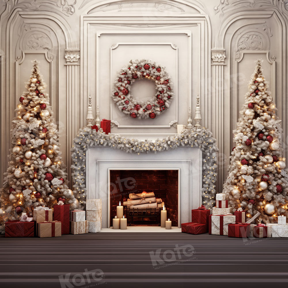 Kate Christmas Tree Fireplace Backdrop Wreath for Photography