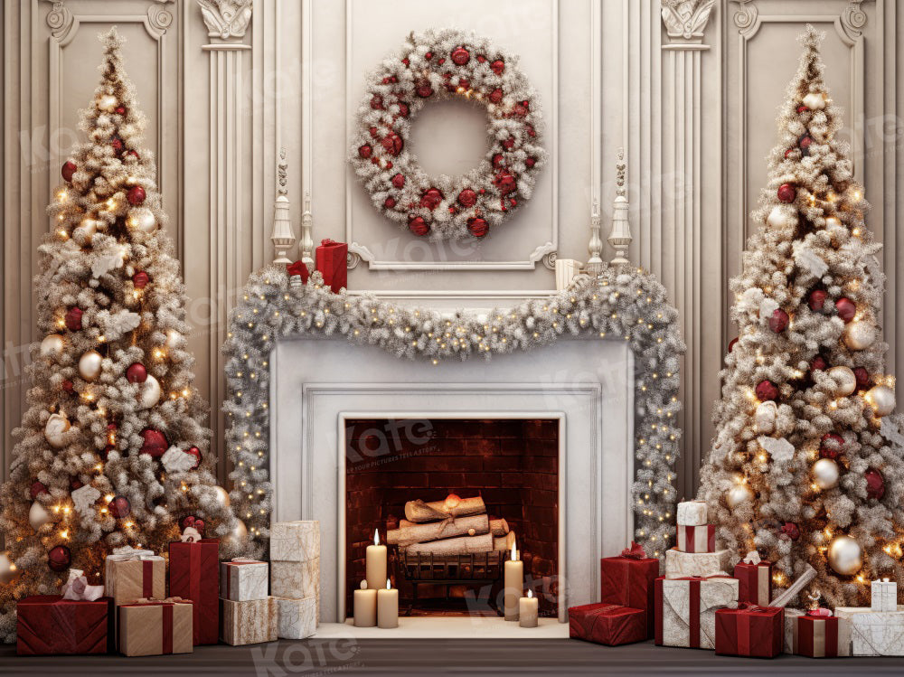 Kate Christmas Tree Fireplace Backdrop Wreath for Photography