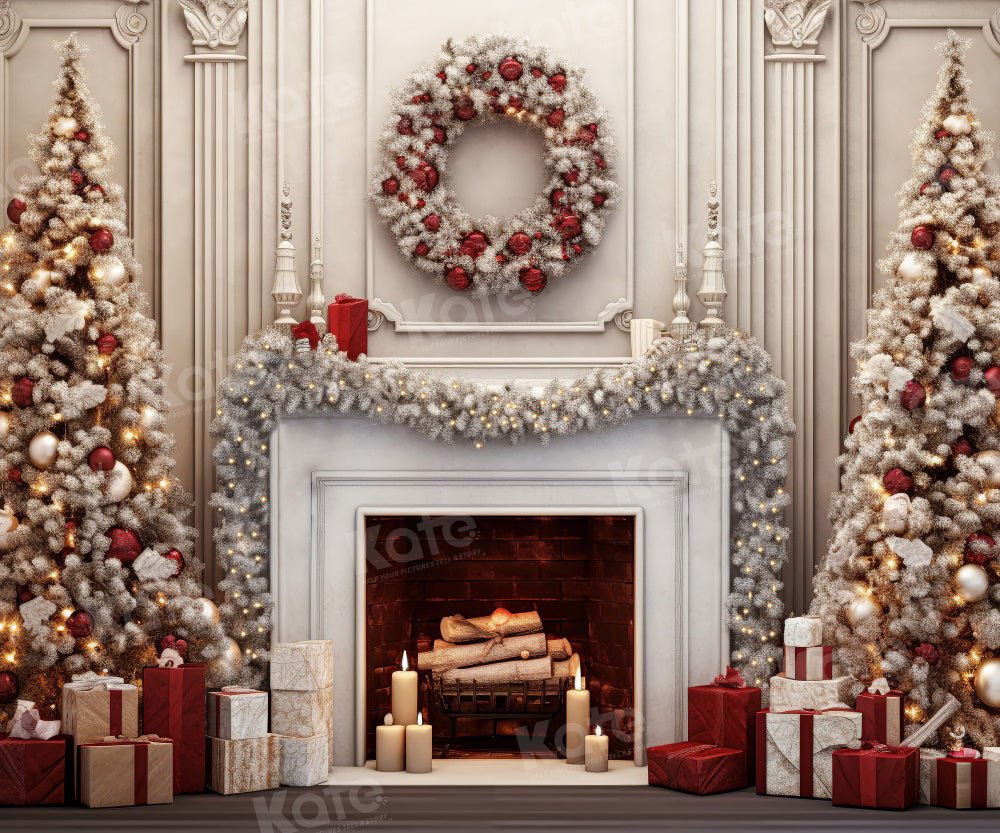 Kate Christmas Tree Fireplace Backdrop Wreath for Photography