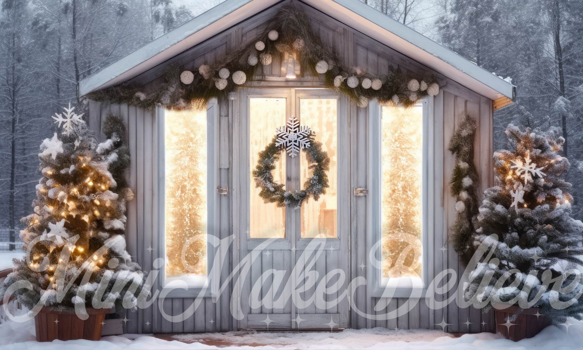 Kate Christmas Winter Backdrop Greenhouse Interior Lights Designed by Mini MakeBelieve