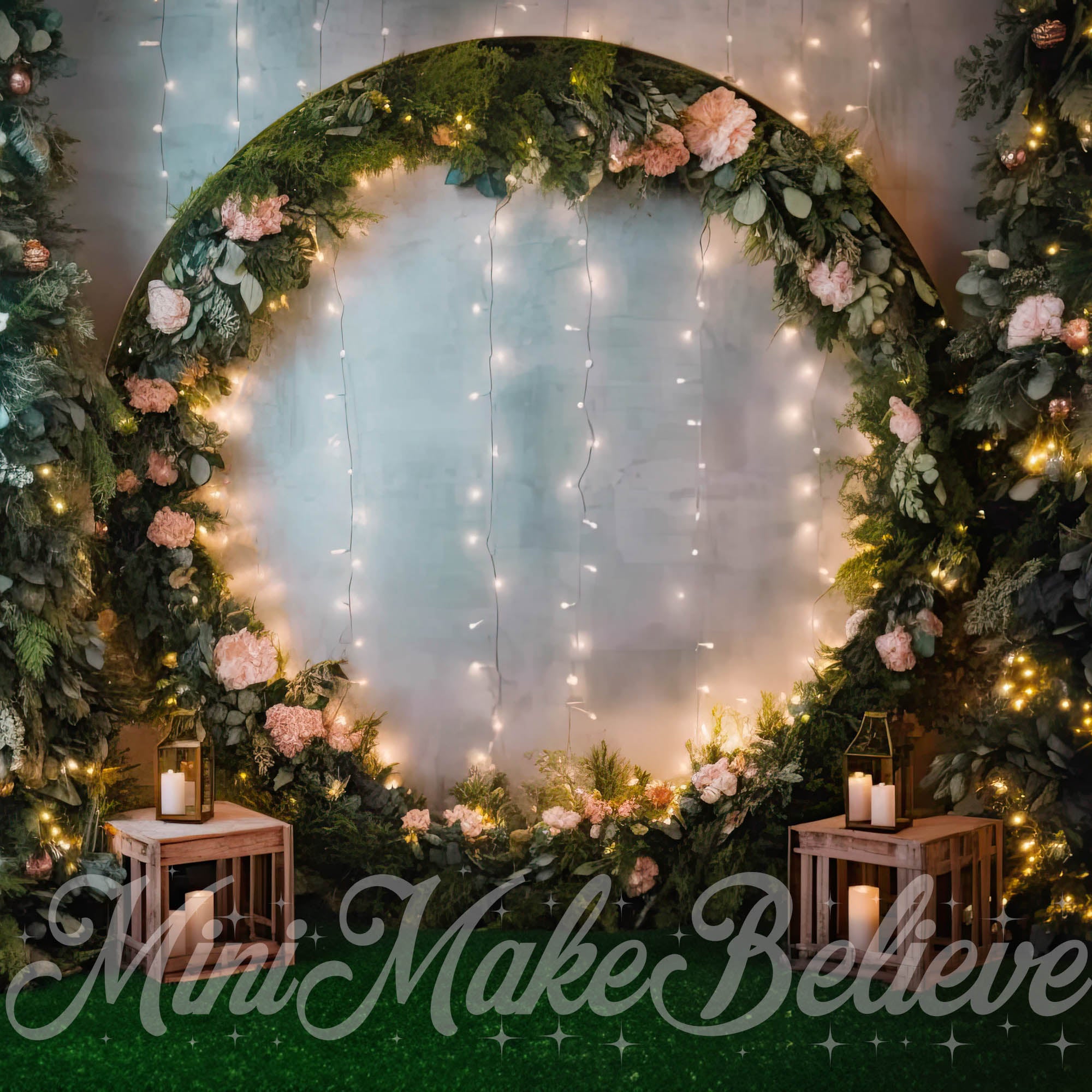 Kate Soft Floral Circular Arch Lights Backdrop Designed by Mini MakeBelieve