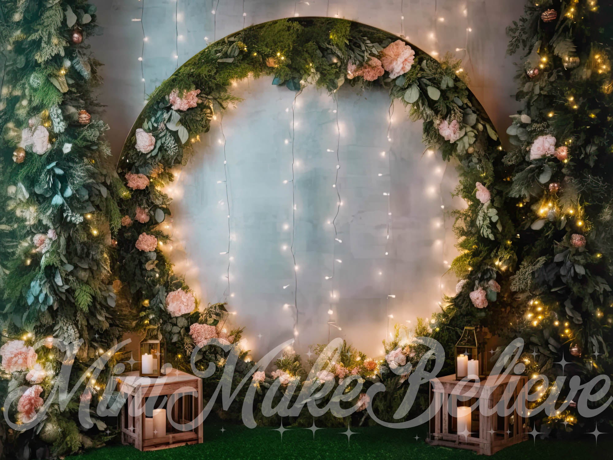 Kate Soft Floral Circular Arch Lights Backdrop Designed by Mini MakeBelieve