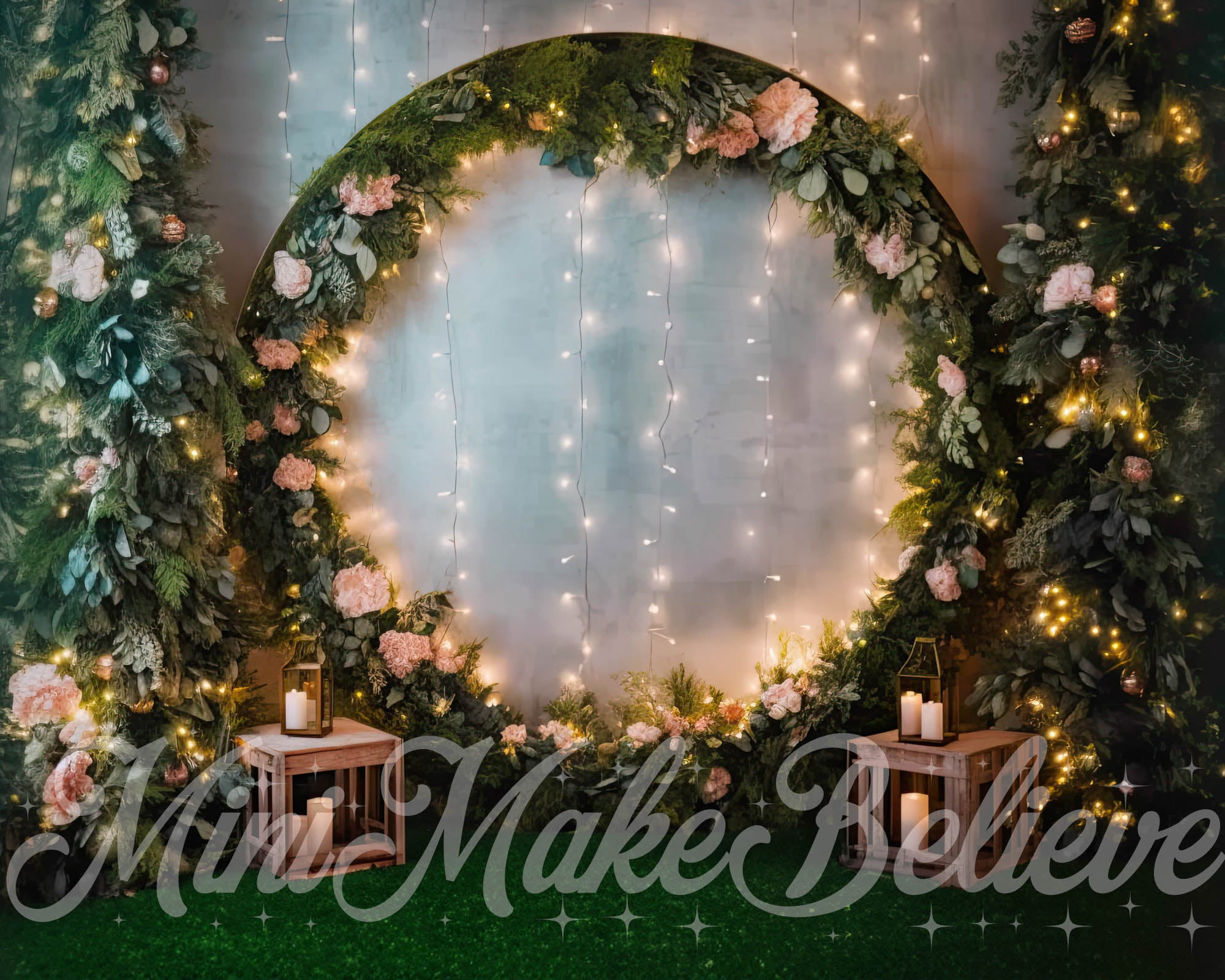 Kate Soft Floral Circular Arch Lights Backdrop Designed by Mini MakeBelieve