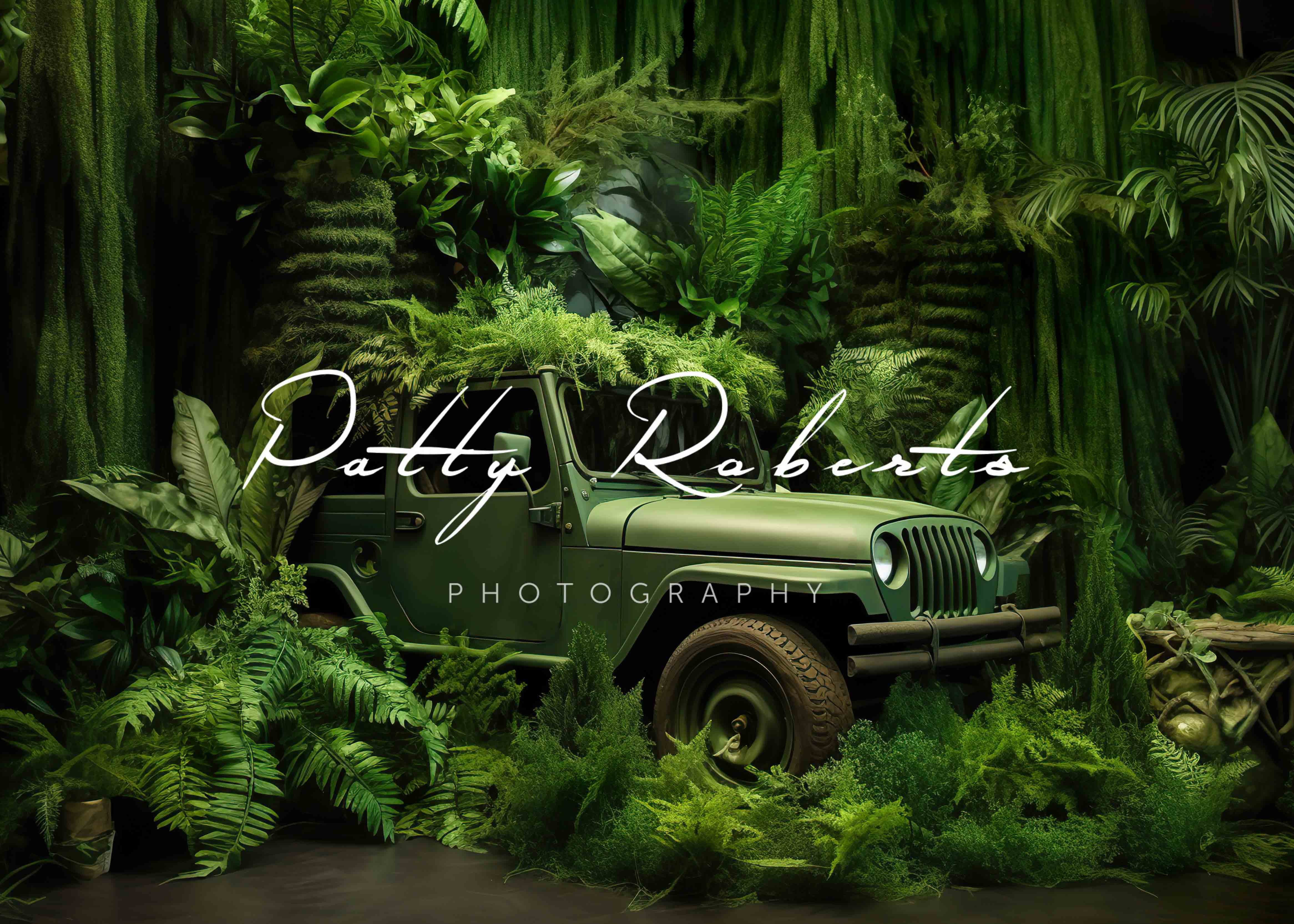 Kate Green Jeep in Jungle Backdrop Designed by Patty Robertss