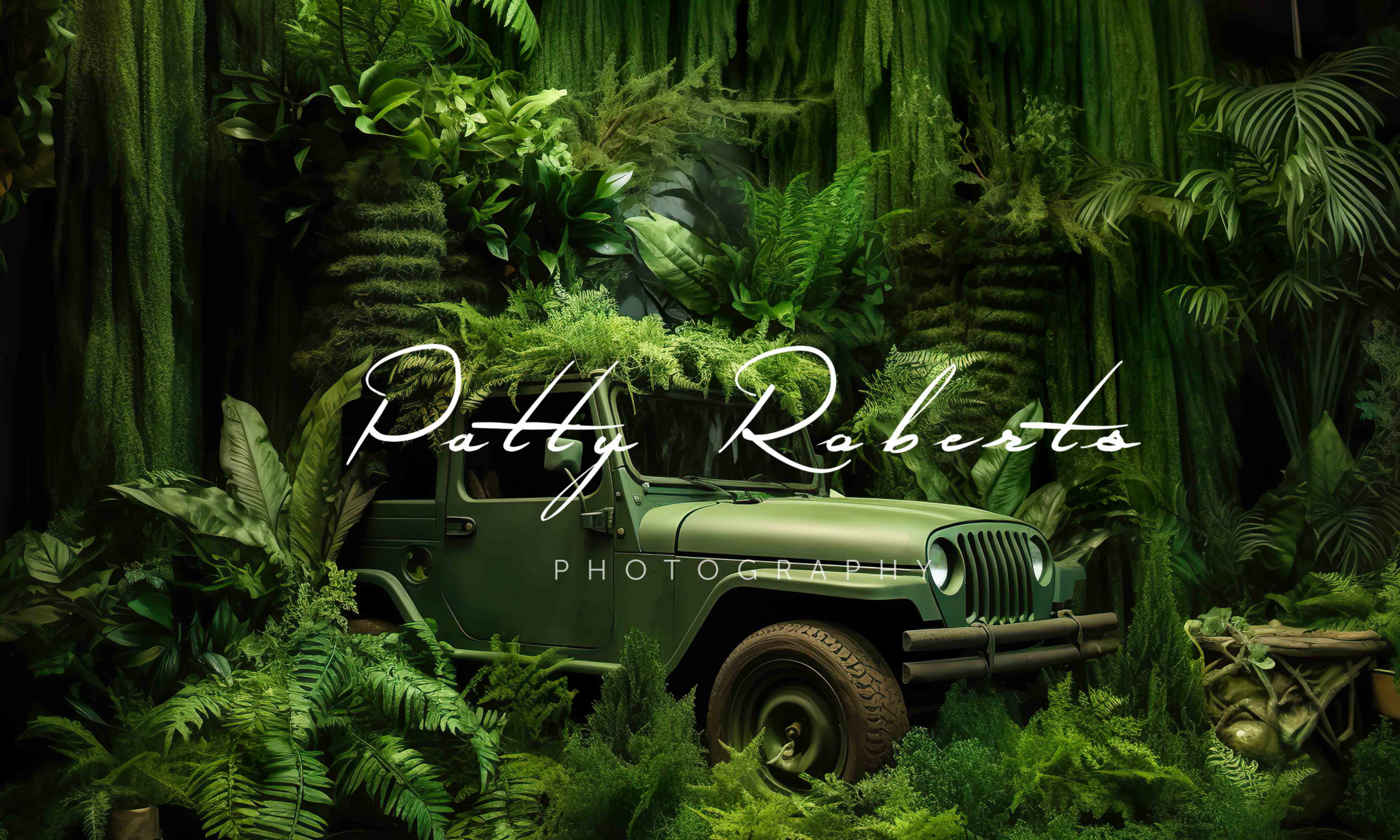 Kate Green Jeep in Jungle Backdrop Designed by Patty Robertss